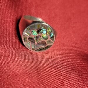 Vintage Silver Ring W/ Colorful Abalone Geometric Pattern